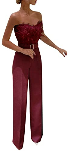 Yekdmxop Tuta Da Donna Elegante Tute Donna Eleganti Da Cerimonia a Gamba Larga Jumpsuit Donna Una Spalla Baggy Jumpsuit Senza Maniche Vita Alta Cocktail Cerimonia Completo Party Completi Playsuit