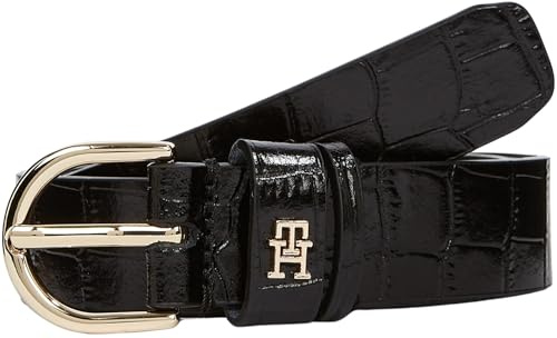 Tommy Hilfiger Damen Gürtel Essential Effortless 2,5 cm mit Kroko-Optik, Schwarz (Black), 85 cm