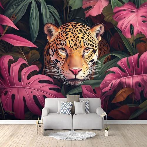 Papel Tapiz Fotográfico Fotomurale Selva Tropical Jaguar Hojas 250 x 175 cm Art Mural Cafe Restaurant Dormitorio Decoración para el Hoga Murales Papel Pintado a Papel Fotomural Dormitorio