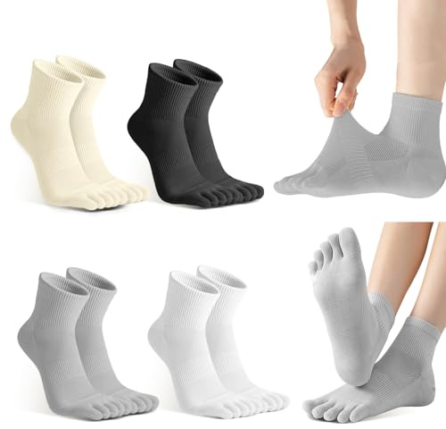 Sahunfri Lot de 4 paires de chaussettes d'orteils pour femme - Séparateur d'orteils en coton respirant - Taille 35-42 (FR/ES, Alpha/lettres, Taille unique, Taille normale, Taille normale, 4 Color A)