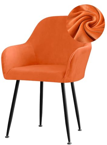 WJHDWYD Coprisedie con Schienale in Velluto Elasticizzato, Copri Sedia con Braccioli, Universali Fodera per Sedia da Pranzo, Lavabili per Casa, Cucina, Ristorante Feste Décor(Arancione,1 Pezzi)