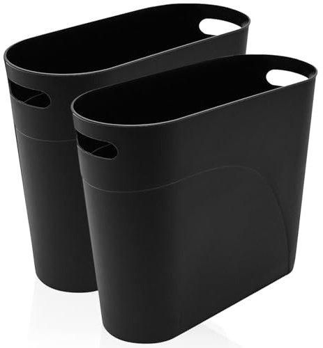 WYIPOLZI 2Pack 12L Slim Waste Basket Plastic Trash Can Small Plastic Bin Slim Garbage Container Bin with Handle for Home Kitchen Bathroom Bedroom Office, Black