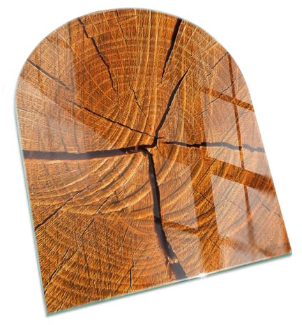 Kamin Bodenplatte Glas 80x70 cm Bodenbelag Schutz vor Schäden Spritzwasserschutz Schutz vor Glut Wohnzimmer Sicherungsblech Rundbogen Herdboden Polierte Kanten - Holzmaserung im Querschnitt