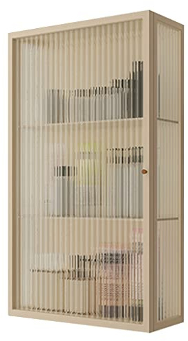 Glass Wall Cupboard for Living Room and Bedroom, Single Door Storage Cabinet with Bathroom Storage Option