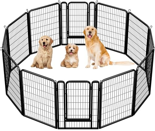 Yaheetech Welpenauslauf 12 Panele 100cm Hoch Metall mit 2 Türen | Welpenlaufstall für Welpen, mittelgroße Hunde - Robustes Metall, Faltbar, Automatikschloss, ideal für Wohnung und Garten