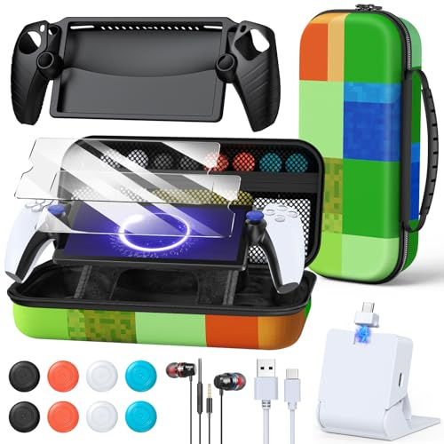 FYOUNG Kit de accesorios para PlayStation Portal, paquete de funda de transporte y cargador portátil magnético para portal PS5 con funda protectora, protectores de pantalla, auriculares con cable, 8