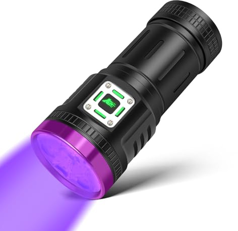 45W UV Taschenlampe,USB Aufladbar Schwarzlicht Taschenlampe mit 9 Kern LEDs | Leistungsstarkes UV Lampe,395nm Ultraviolettes Licht für Bernsteinsuche,Geocaching,Haustierurin Detektor,Unechte Banknoten