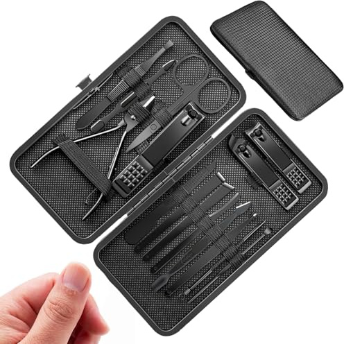 MisFun 15pcs Kit Manucure, Pedicure Kit Complet Set Manucure, Kit Manucre Pedicure Ensemble de Ciseaux à Ongles en Acier Inoxydable pour Femmes et Hommes, Ensemble D'ongles Emballé Dans Un Sac en Cuir
