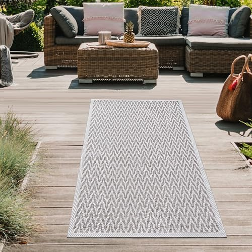 Teppich-Traum In- & Outdoor Teppich Sisal-Optik Beige Creme 67x180 cm | Pflegeleicht, wetterfest, robust, formstabil und schmutzabweisend, für Balkon, Terrasse, Garten & Wohnbereich