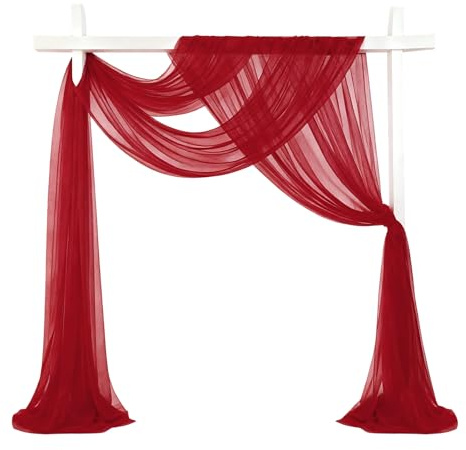 sourcing map Wedding Arch Draping Fabric, 32 x 33Ft Sheer Drapes Chiffon Fabric for Wedding, Birthday Decoration, Ceremony Archway Drapes, Dark Red