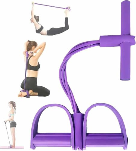Abdominal Trainer, Sit-Up Training Equipment, Bodybuilding Expander, Full Body Trainer for Home, 6 Tubes, Elastic Pull Rope, Multifunctional Leg Fitness, Weight Loss, Training, Yoga (PURPLE)