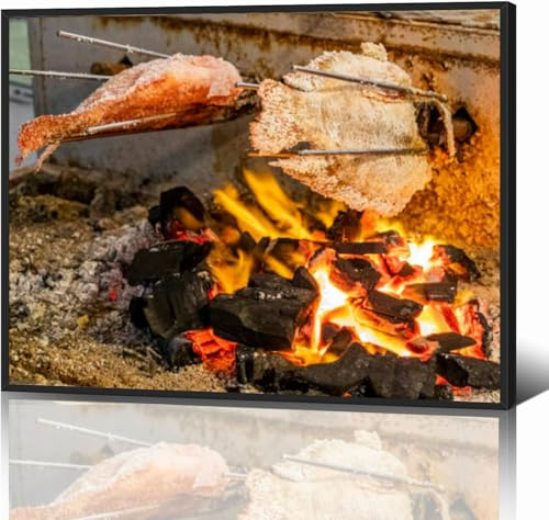 Fish grill Thai night market street food Bangkok Thailand Black Framed Canvas Wall Art for Living Room Bedroom Kitchen Bathroom Prints Pictures Wall Decor Posters Painting Artwork 12x16