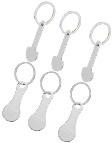 CLISPEED 6pcs Shopping Trolley Token Keychain Set Key Ring, Stainless Steel Coin Pendant for Supermarket Cart Release, Portable Token Holder for Grocery Shopping
