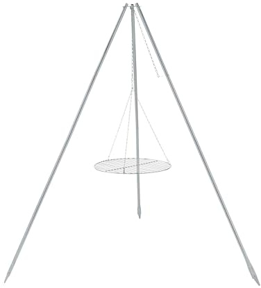 Coleman Tripod Campfire Grill & Lantern Hanger, Grill Grate with Adjustable Height for Cooking Over Fire, Steel Firepit Cooking Rack