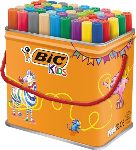 BIC Kids Rotuladores Lavables para Niños, Óptimo para Material Escolar, Visacolor XL, Punta Gruesa, Con Etiqueta Ecológica, Multicolor, 48 Unidad ( Paquete de 1)