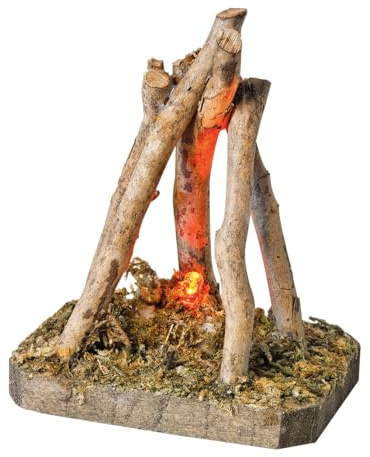 VBS Miniatur Lagerfeuer mit LED ca. 10x8x6cm Krippe Miniaturen Modellbahn Kochfeuer Rund Braun