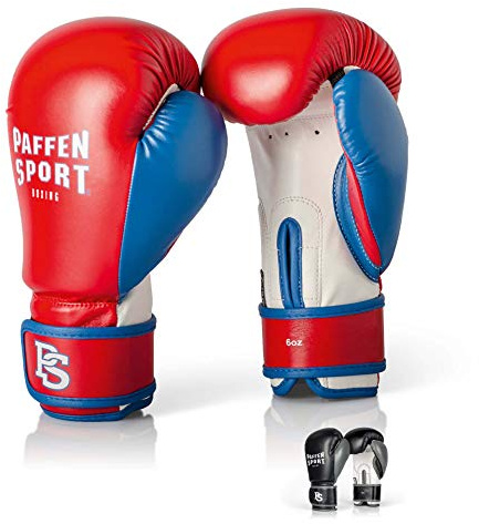 Paffen Sport Kids boxningshandskar för barn för träning i boxning, kickboxning, muay Thai, K1 och andra kampsporter (röd/blå/vit, 8 UZ)