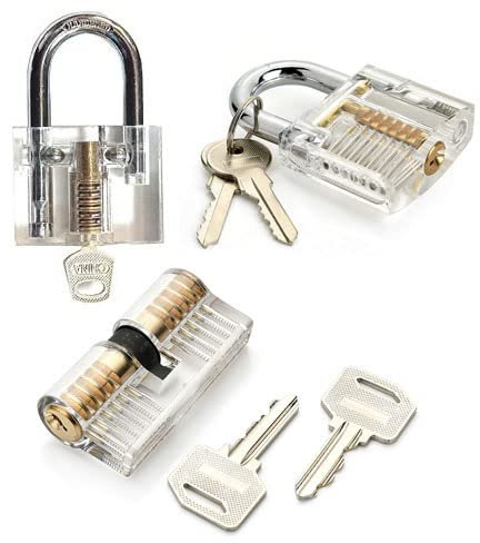 3er Set Lock Picking Übungsschloss Haustür deutsch incl. Bügelschloss Vorhängeschloss Manipulationszylinder Schlüsseln. Sichtfenster aufgefräst Schlösser knacken - Hobby - Übungsschloss - Geocaching