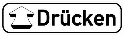 Türschilder24 Drücken Aufkleber Türschild, Weiß/Schwarz, 180mm x 50mm | PVC, Hinweisschild, Selbstklebend