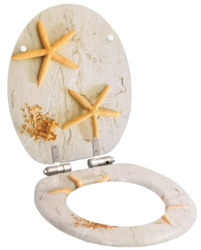 vidaXL Toilettensitz mit Soft Close Deckel Absenkautomatik Seestern-Design WC Sitz Brille Toilettendeckel Klodeckel Klobrille Toilettenbrille MDF