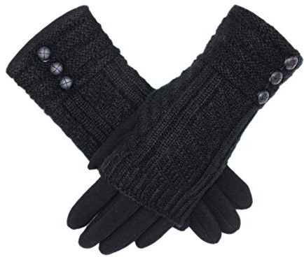 Fadsace Winter Knit Gloves Touchscreen Texting Gloves Thick Cotton Fingerless + Full 2-in-1 (Black)