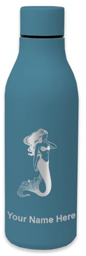 LaserGram Double Wall Stainless Steel Water Bottle, Mermaid, Personalized Engraving Included (Slate Blue)