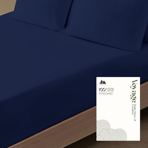 Mayfair Linen Spannbetttuch, Fadenzahl 600, 100 % ägyptische Baumwolle, 1 Spannbetttuch, Marineblau, Queen-Size-Spannbetttuch, gekämmte reine natürliche Baumwolle, weiches und seidiges Satingewebe