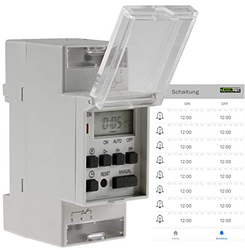Digitale Zeitschaltuhr für Hutschiene Schalttafel Einstellung per APP Bluetooth 230V / 8A Zeitschalter Timer LC-Display Programmierbar für Woche/Tag