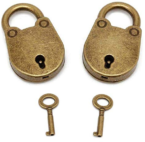 mciskin Mini-Vorhängeschloss im antiken Vintage-Stil, Archaisierung, Schlüsselschloss mit Schlüssel, Mini-Bronze, antikes Vorhängeschloss, 2 Sets (Bär)