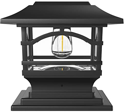 Davinci Lighting Edison Solar Outdoor Post Cap Lights - 4x4 5x5 6x6 - Bright LED Light for Fence Deck Garden or Patio Posts - Slate Black (1 Pack)