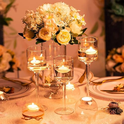 Holdfiturn 3Pcs Tall Elegant Glass Tealight Candle Holders - Stylish Design for Wedding Table Decoration