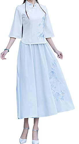 YXHUI Tai Chi Kleidung Hanfu Weiblicher Chinesischer Stil Verbesserte Version Anzug Tang Anzug 2-teiliger Frühling und Sommer,E-4XL