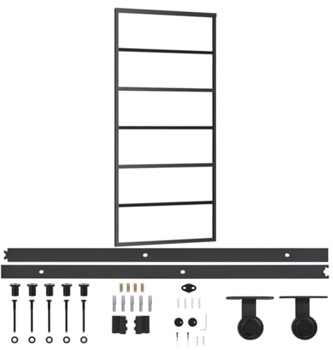 vidaXL Schiebetür mit Beschlag Glasschiebetür Glastür Glas Schiebe Tür Schiebetürsystem Laufschiene Schiebetürbeschlag ESG-Glas Aluminium 90x205cm