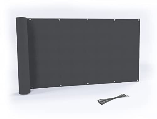Rollmayer Balkon Sichtschutz mit Ösen und Kabelbinder Balkonabdeckung Balkonverkleidung blickdichte Wind- und UV-Schutz 100% Privatsphäre Wetterschutz (Grafit 219, 0,9m x 6,1m) Kollektion Velvet