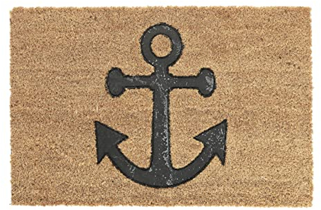 Relaxdays Fußmatte Kokos, Anker, 60 x 40 cm, Fußabtreter innen & außen, Rutschfester Schuhabstreifer, Natur/schwarz