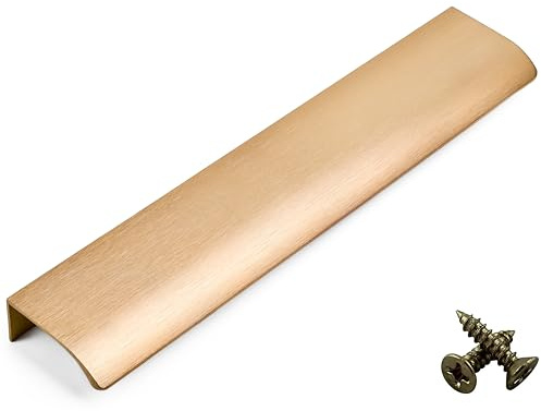 M4TEC Verdeckte Fingerzug-Griffe aus Metall Kantendesign Moderne Küchentürgriffe Schrankzuggriffe Schubladen-Ziehgriffe Schlafzimmer Bad Möbelgriffe. Serie VD3: 128 mm BA Messing gebürstet