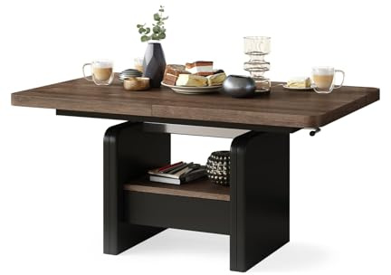 All4All Couchtisch Leo 120x75 cm - Wohnzimmertisch Höhenverstellbar - Esstisch mit Ablage und Schublade - Ausziehbar bis 180 cm - Esszimmertisch - Modern - Braune Eiche + Schwarz 05