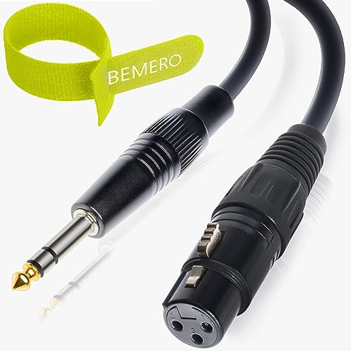 BEMERO XLR auf Klinke 6,3mm - 3m - inkl. Klettkabelbinder - Klinke auf XLRf - Mikrofonkabel, Linekabel, Jack, TRS, symmetrisch, 3-polig, schwarz