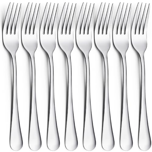 CoKeeSun Dinner Forks 8 Pieces, 20.5cm Stainless Steel Cutlery Set, Mirror Polished Silver Table Forks for Home, Kitchen, Restaurant, Dishwasher Safe, Classic Design