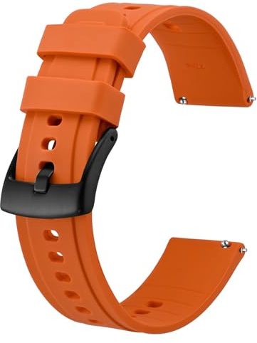 BISONSTRAP 20mm Silicone Watch Straps, Flexible Rubber Watch Bands for Men and Women, Orange with Black Buckle