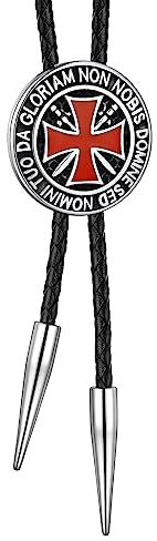 Bandmax Bolo Tie Cuir avec Croix Templière Acier Inoxydable, Cravate Bolo Western Homme, Accessoire Tendance