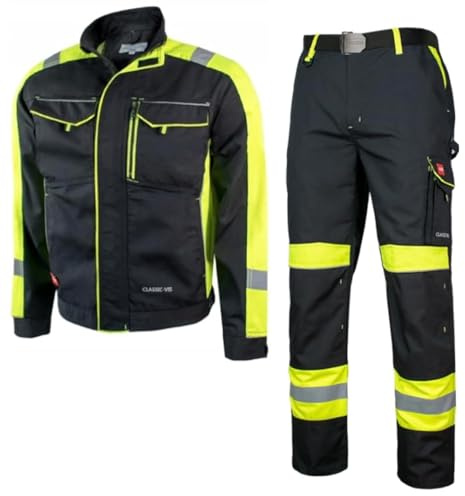 KEILOR Arbeitskleidung: Arbeitsanzug-Set mit Arbeitsjacke und Arbeitshose Classic Vis Arbeitskleidung Herren Arbeitshose mit Kniepolstertaschen Schutzanzug Langlebige Arbeitskleidung Größe 54