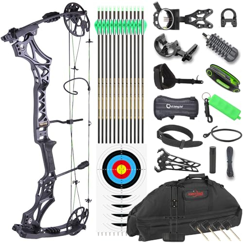 Compoundbogen-Kit für Erwachsene Teens 30-70 Lbs Draw Weight Jagdbogen & Targeting Bogen Auszugslänge 19-31, bis zu IBO 320FPS Speed (Schwarz)