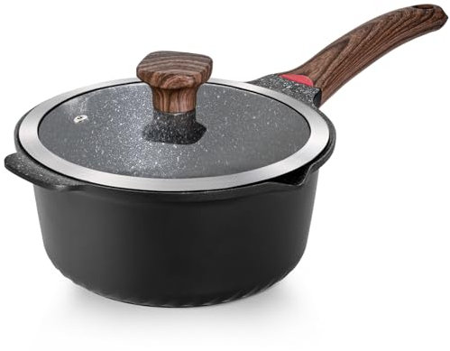 VINCHEF Nonstick Stockpot With Lid 4 Quart, Large Saucepan with Stay Cool Handle, Deep Kitchen Cooking Pot Induction Stock Pots, Dishwasher Safe, Compatible for All Stove Top, PFAS/PFOA Free Black