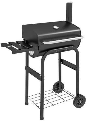 Outsunny Barbecue a Carbone con Coperchio, Termometro e Camino, BBQ con Ripiani e Ruote Integrate, Nero