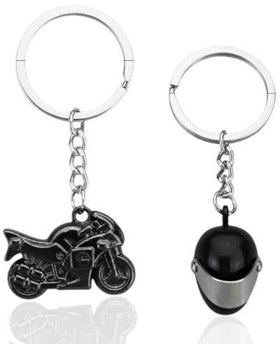 AFCJLTO 2er-Set Schlüsselanhänger Motorrad & Helm/Kolben Auto Keychain Anhänger mit Stoßdämpfer-Deko und O-Ring，DIY Autodeko Zubehör Geschenk für Motorradfahrer
