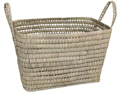 Panier de Rangement en Osier Rectangulaire (40 cm), Grand Panier Tressé avec Anse. Décoration Boheme Chic. Coffre de Rangement, Malle en Osier pour la Chambre, la Salle de Bain.