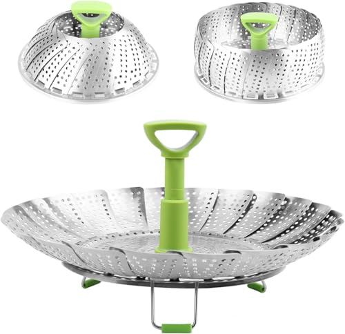 Gemüse-Dampfkorb, Edelstahl-Dampfkorb, faltbarer Dampfeinsatz für Fisch, Meeresfrüchte, Gemüse, erweiterbar, passend für Töpfe in verschiedenen Größen (13 cm bis 22,9 cm)