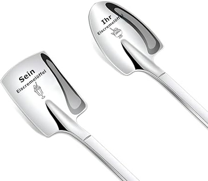 Hochzeitsgeschenke für Brautpaar, 2 Stück Eislöffel mit Gravur - Sein und Ihr Eiscremelöffel, Paare Geschenk für Ihn und Sie, Weihnachten Geburtstag Valentinstag Jahrestag Geschenk für Frauen Männer