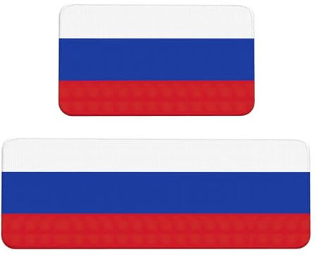 YQxwJL Küchenteppiche mit russischer Flagge, rutschfest, 2er-Set, bequeme Stehmatten für Küche, Büro